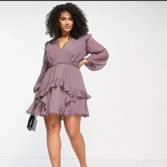 ASOS Curve | Dresses | Asos Design Curve Mini Dress With Long Sleeve And Circle  Trim In Mauve | Poshmark
